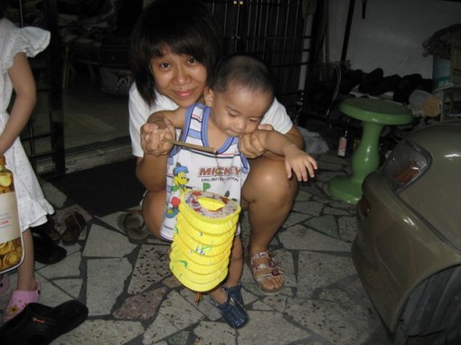 The missus gets the son to join the fun.